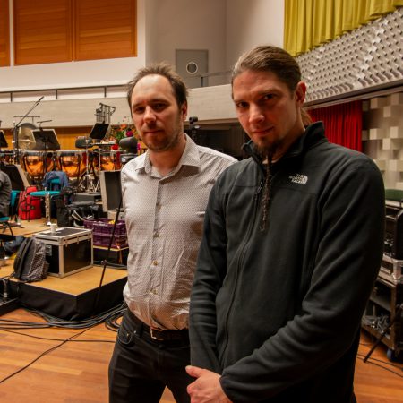 Robert Soomer (left) and Florian Magnus Maier at the Metropole Orkest's rehearsal studio in Hilversum, March 2019, photo Mark van Schaick